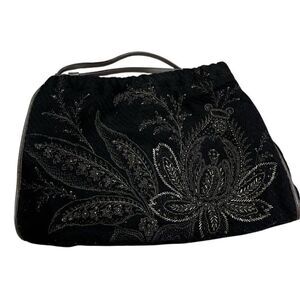 Megan Park England Black Beaded Knit Shoulder Bag Vintage Eveningwear Purse